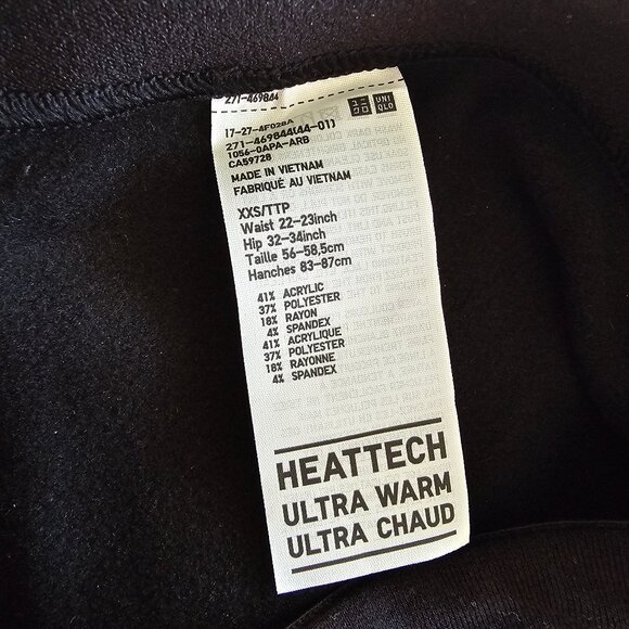 Uniqlo Heattech Ultra Warm Leggings - 2024 - Black - Sz XXS - Picture 6 of 11